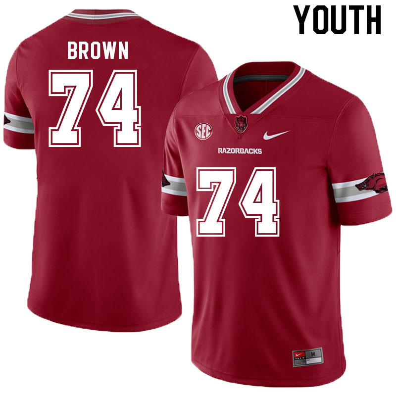 Youth #74 Luke Brown Arkansas Razorback College Football Jerseys Stitched Sale-Alternate Cardinal - Click Image to Close